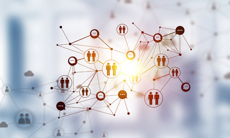 Lines connected with dots as social communication concept in officeの写真素材