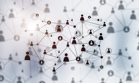 Lines connected with dots as social communication concept in officeの写真素材