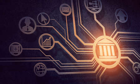 Digital background with social interaction and connection conceptの写真素材