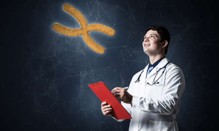 Doctor with tablet works with digital technologies
