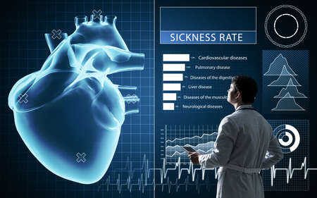 The doctor works with a virtual interface. The use of digital technology in medicine