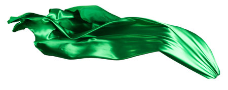 Green cloth flutters in the wind. Isolated on white backgroundの写真素材