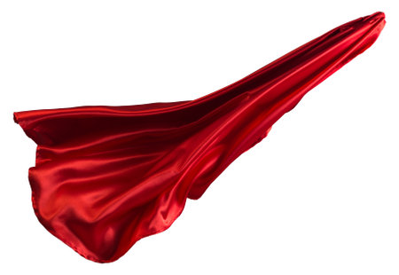 Red cloth flutters in the wind. Isolated on white backgroundの写真素材