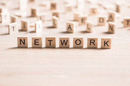 Internet network conceptual word collected of wooden elements with the lettersの写真素材