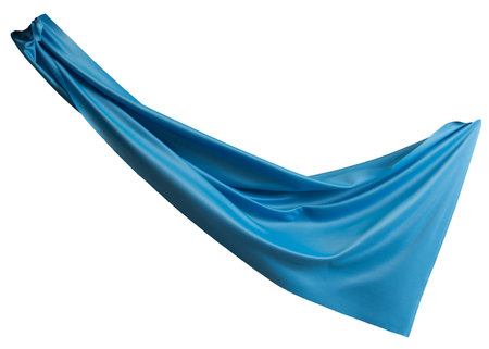 Blue cloth flutters in the wind. Isolated on white backgroundの写真素材