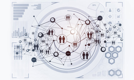 Background image with social connection and networking concept on white wallの写真素材