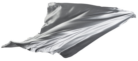 Grey cloth flutters in the wind. Isolated on white backgroundの写真素材