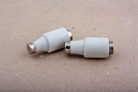 Ceramic Fuses on a gray backgroundの写真素材