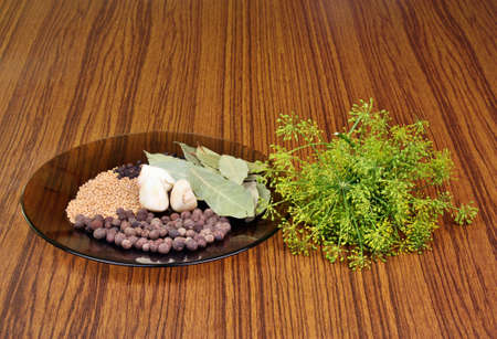 Spices allspice dill bay  leaf mustard pepper for pickling cucumbers pickledの写真素材