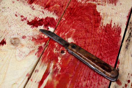 Blood and knife murder evidenceの写真素材