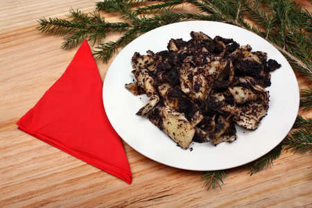 Noodles with poppy seeds and raisins dish Christmas Eveの写真素材
