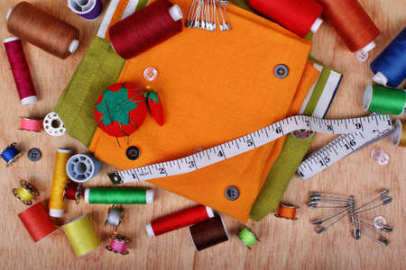 Horizontal background with sewing items and a place for sample text
