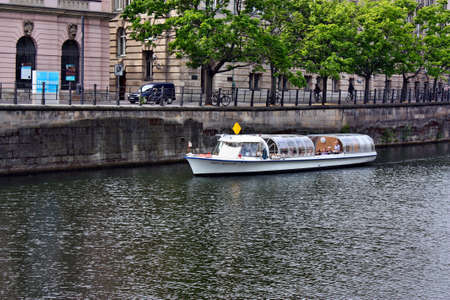 Berlin, Germany - May 18, 2015: Tourist boats on Spree River in Berlinのeditorial素材