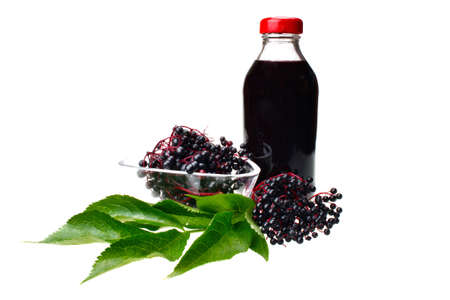 Fruit juice elderberry on white isolated background