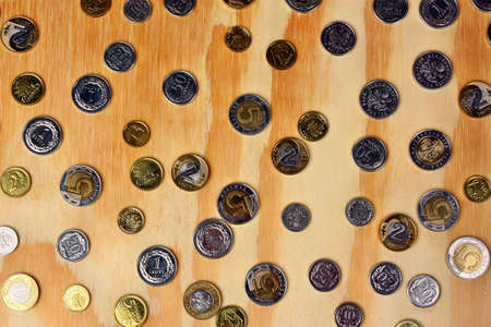 Polish money coins for backgroundの写真素材