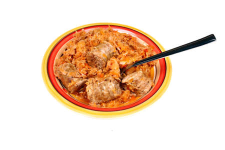 Bigos, the traditional polish dish of meat, sausages and cabbageの写真素材