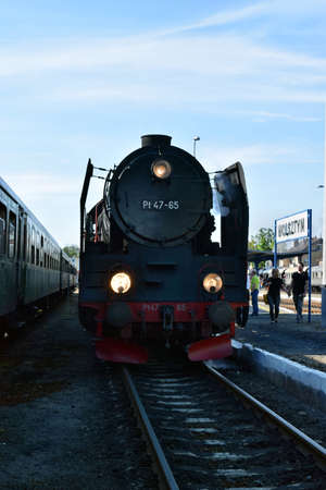 Wolsztyn, Poland - April 28, 2018: The parade of steam locomotives in Wolsztyn. The annual show, which takes place in the old steam depot.のeditorial素材