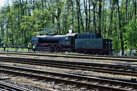 Wolsztyn, Poland - April 28, 2018: The parade of steam locomotives in Wolsztyn. The annual show, which takes place in the old steam depot.のeditorial素材