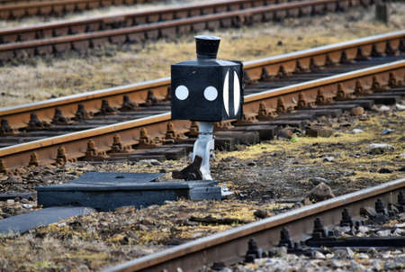 Old railroad track switch automatically operated from rail control roomの写真素材