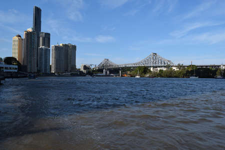 Brisbane, Queensland, Australia - November 06, 2017: Modern skyscrapers, buildings and view on big bridge near the Brisbane Riverのeditorial素材