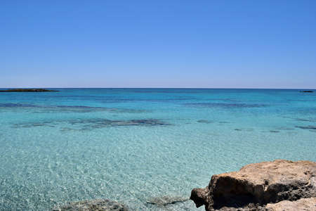 View on the tropical beach with an amazing turquoise water in Elafonisi, Creteの写真素材