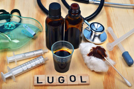 Liquid fluid lugola wanted in pharmacies during the risk of radioactive radiation, explosion atomic bomb or the Chernobyl nuclear power plant accidentの写真素材
