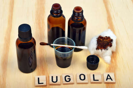Lugol fluid lugola wanted in pharmacies during the risk of radioactive radiation, explosion atomic bomb or the Chernobyl nuclear power plant accidentの写真素材