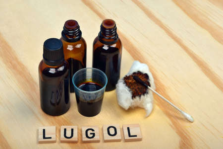 Lugol fluid lugola wanted in pharmacies during the risk of radioactive radiation, explosion atomic bomb or the Chernobyl nuclear power plant accidentの写真素材