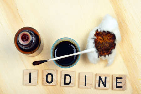 Iodine looks like lugol fluid lugola wanted in pharmacies during the risk of radioactive radiation, explosion atomic bomb or the Chernobyl nuclear power plant accidentの写真素材