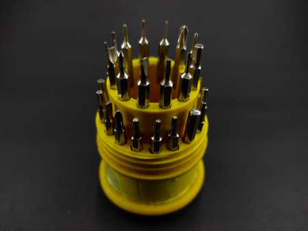 Multi screwdriver box isolated on black background, Not Focus