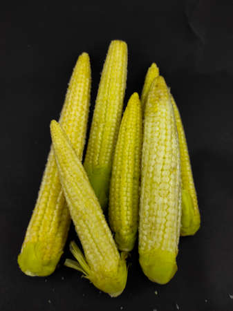 Abstract Defocused Photo of a pile of pickled baby corn, isolated on a black background in the Cikancung area - Indonesia. Not Focusの写真素材