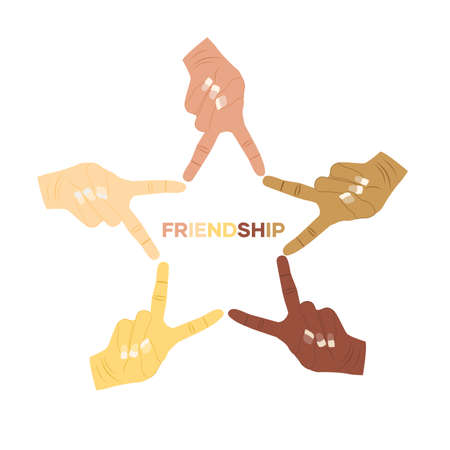 Friendship, International Day of Friendship 30 July, Celebration Hands Iluustrartion forming a starのイラスト素材