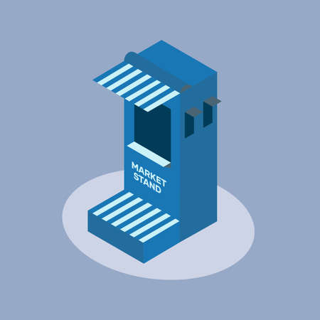 Sales kiosk illustration, stand market blue style isometric 3d cartoonのイラスト素材