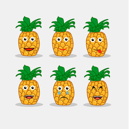 pineapple character emoji stickers. cute pineapple emoticons, for stickers, chat, vector illustrationのイラスト素材