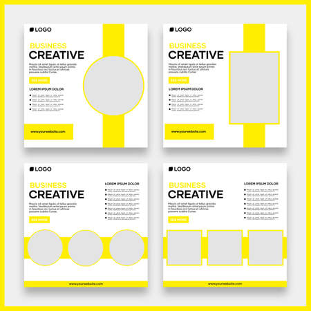 Vector social media post template design for business. With yellow color and white background. Suitable for business social media posts and website internet advertisingのイラスト素材