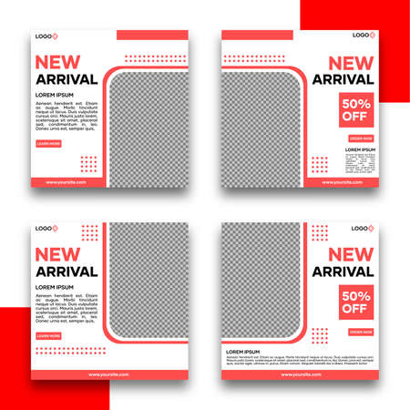 Social media banner template bundle. With red on white background. Suitable for social media posts and website internet advertisingのイラスト素材