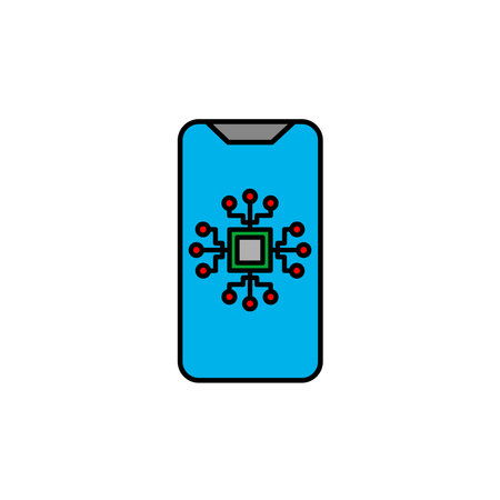 Illustration of smartphone with chipset processor. Illustration of technology and artificial intelligence. Vector iconのイラスト素材