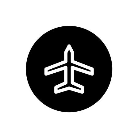 Airplane icon. Airplane sign symbol in black round style. Vectorのイラスト素材