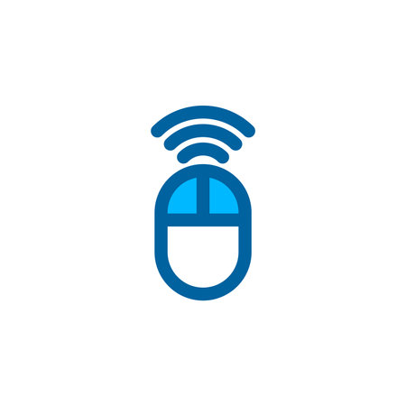 Wireless optical mouse icon in blue color style. Connection and network iconのイラスト素材