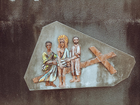 Sculpture station Way of the Cross of the Cathedral of St. Paul in Abidjan, Ivory Coastの写真素材
