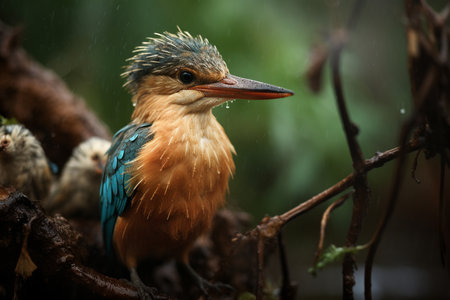 Kingfisher (Halcyon smyrnensis) in nature. family of Senegalese Kingfisher - Halcyon senegalensis, with their children perchedの素材