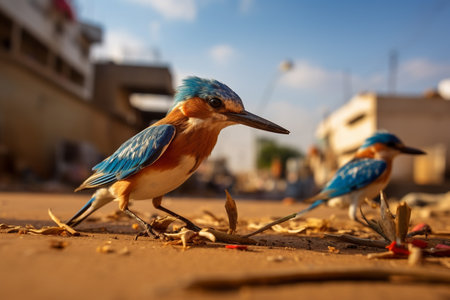 Kingfisher on the beach of Hampi, Karnataka, Indiaの素材