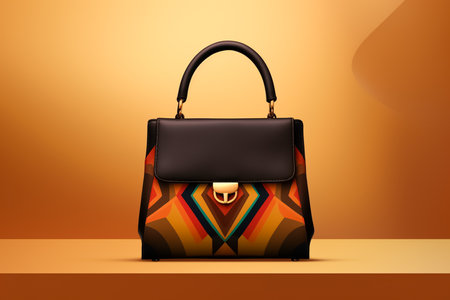 Luxury leather handbag on orange background. Vector illustration.の素材
