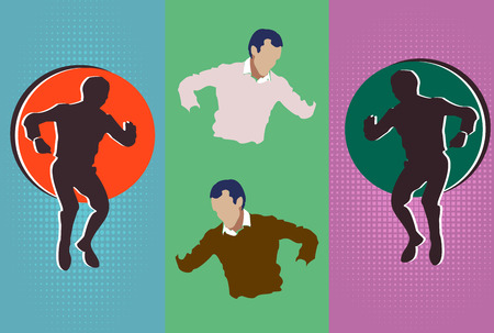 Silhouette of man in different interpretations without a face. Illustrationのイラスト素材