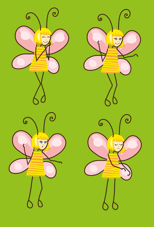 Set of cartoon butterflies with different emotions. Vector illustrationのイラスト素材