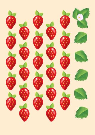 Ripe juicy red strawberries isolated with leaves and flowers. Vector illustrationのイラスト素材