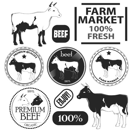 Set of premium beef labels, badges and design elements. Vector illustrationのイラスト素材