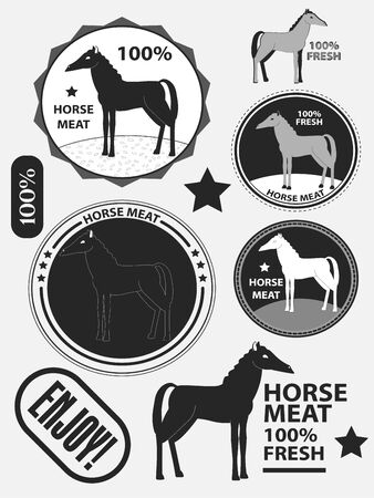 Set of logo horse meat, horseflesh, labels and badges. Vector illustrationのイラスト素材