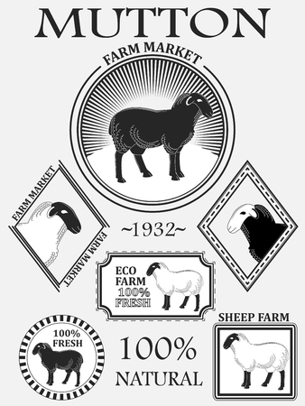 Set of premium lamb labels, mutton, badges and design elements. Vector illustrationのイラスト素材