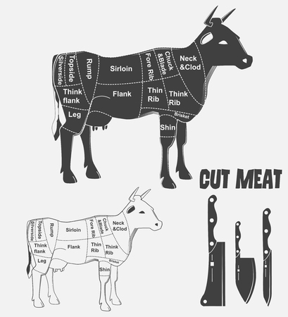 British cuts of veal, beef or animal diagram meat. Vector illustrationのイラスト素材